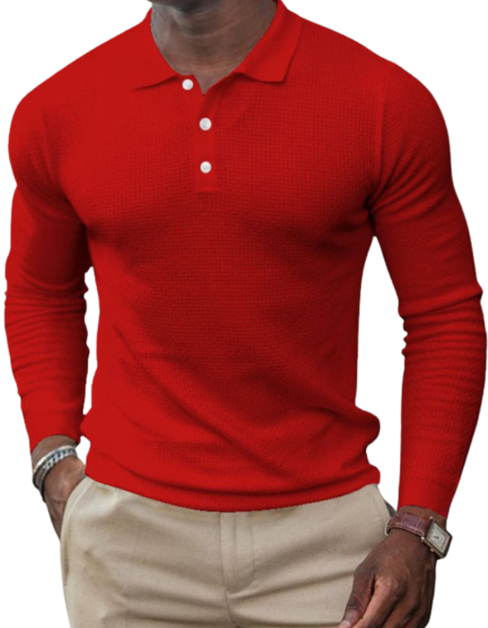 SHOPIQAT Men's Solid-Colour Button-Down Long-Sleeve Polo Shirt - Premium from shopiqat - Just $7.750! Shop now at shopiqat